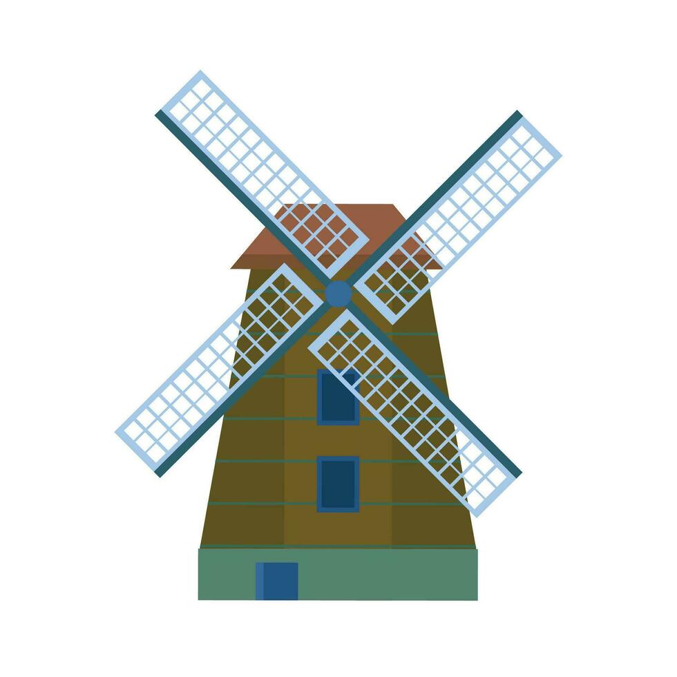 vecteur en bois Moulin à vent icône traditionnel ferme bâtiment pour broyage blé céréales à farine