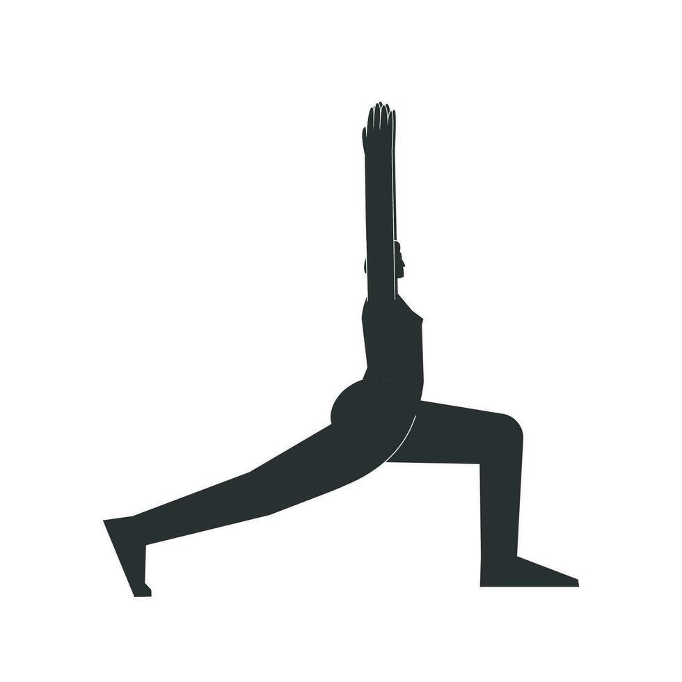 vecteur isolé illustration avec plat noir silhouette de femelle personnage. sportif femme apprend renforcement yoga posture. aptitude exercice - croissant pose haute se jeter. minimaliste conception