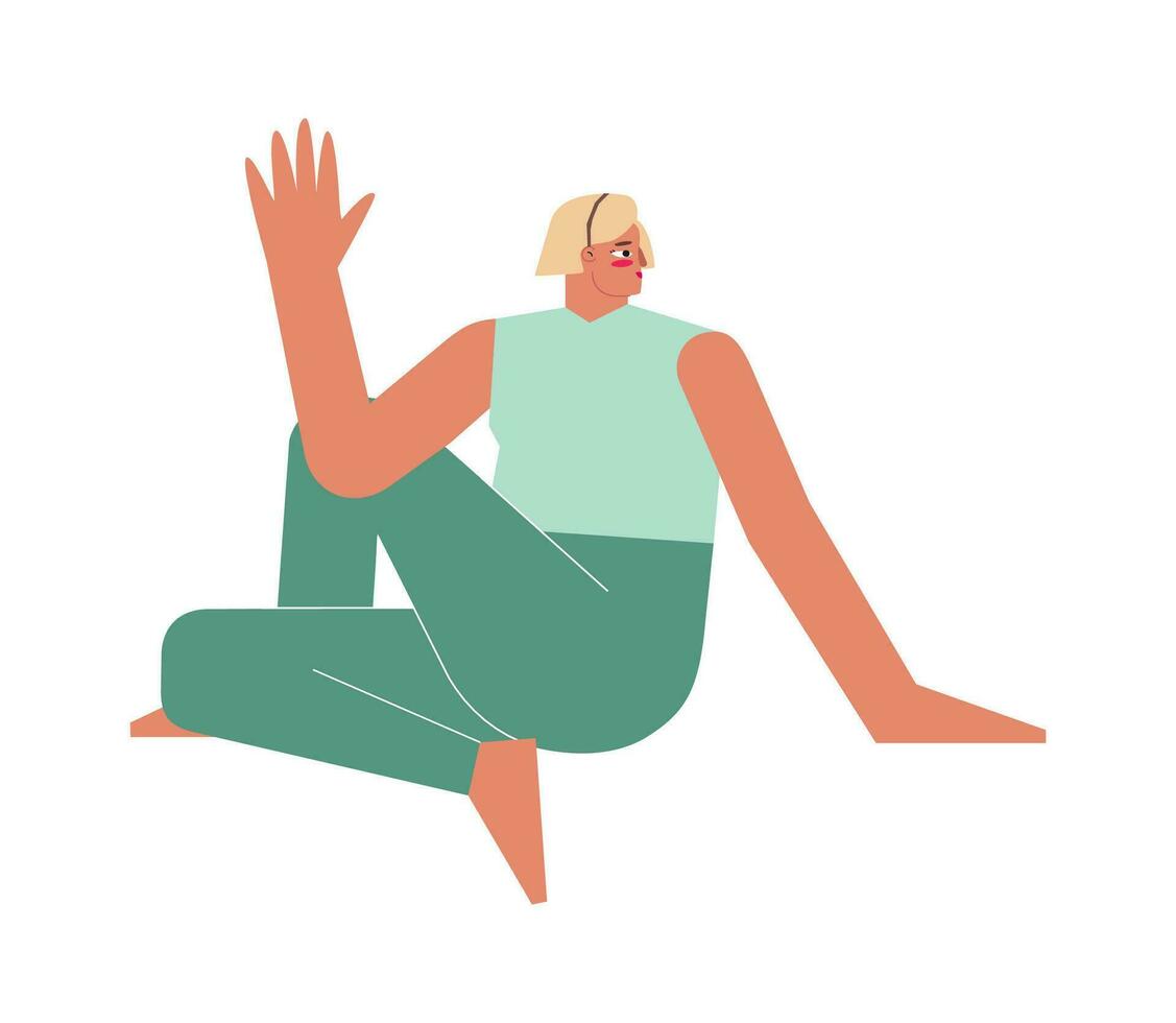 vecteur isolé plat concept avec femelle personnage. sportif exercice - moitié Seigneur de le des poissons pose. fort femme apprend torsion posture - ardha matsyendrasana