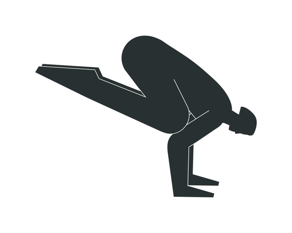 vecteur isolé illustration avec plat noir silhouette de femelle personnage. sportif femme apprend yoga posture bakasana. aptitude exercice - grue pose. minimaliste conception sur blanc Contexte