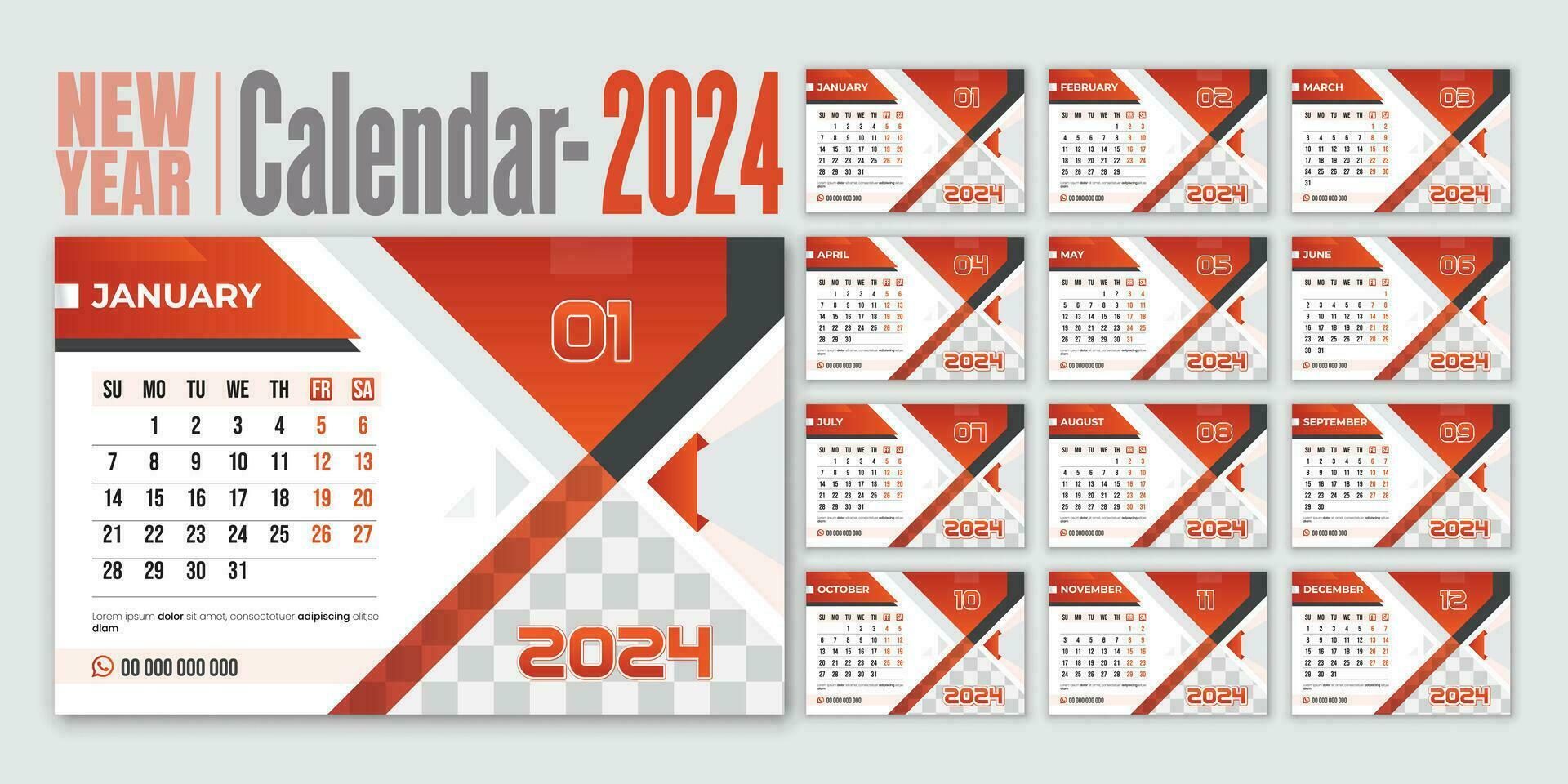 bureau calendrier 2024 planificateur modèle, entreprise bureau calendrier programme avec 12 pages, 2024 mensuel planificateur modèle vecteur