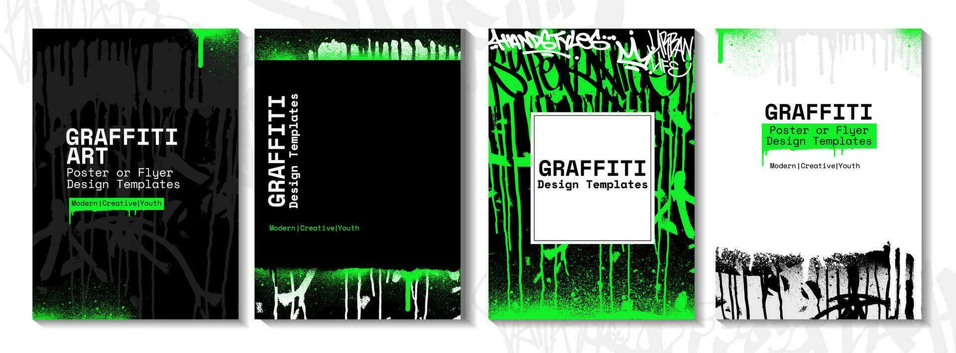 graffiti affiche ou prospectus conception modèles avec coloré Mots clés, grunge, gribouilleurs et jeter en haut. dessiné à la main abstrait graffiti vecteur conceptions.