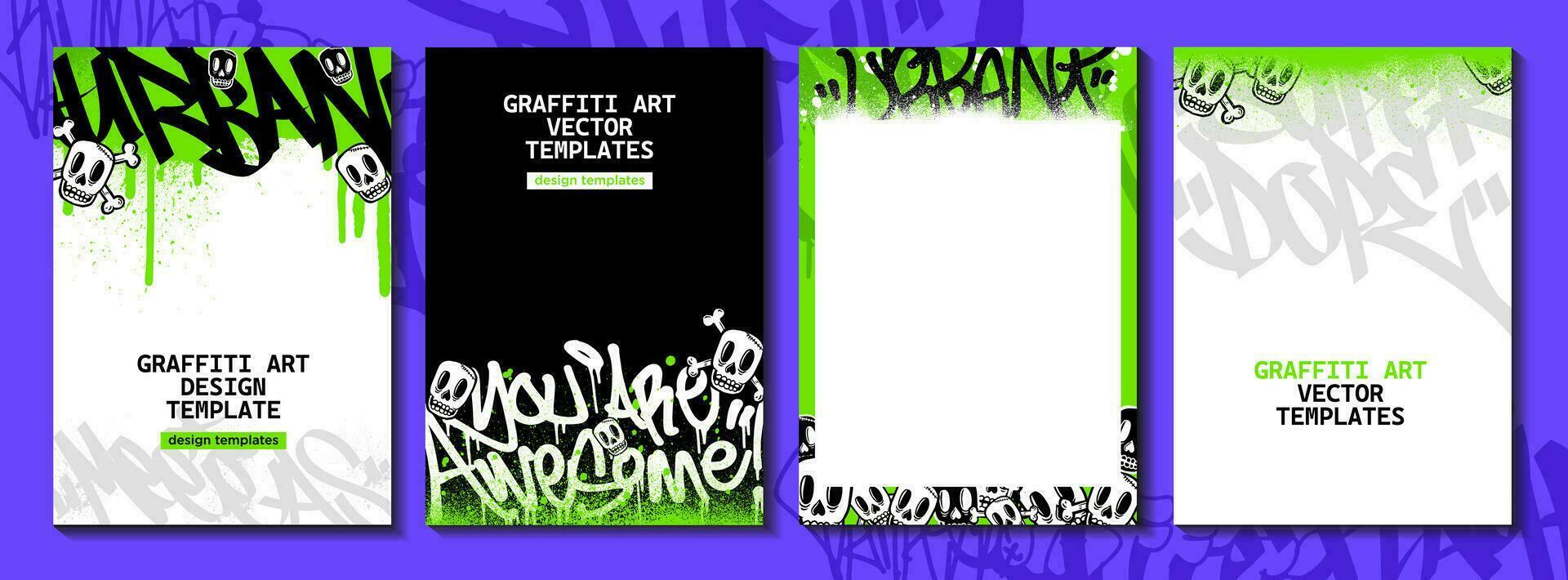 graffiti affiche ou prospectus conception modèles avec coloré Mots clés, grunge, gribouilleurs et jeter en haut. dessiné à la main abstrait graffiti vecteur conceptions.