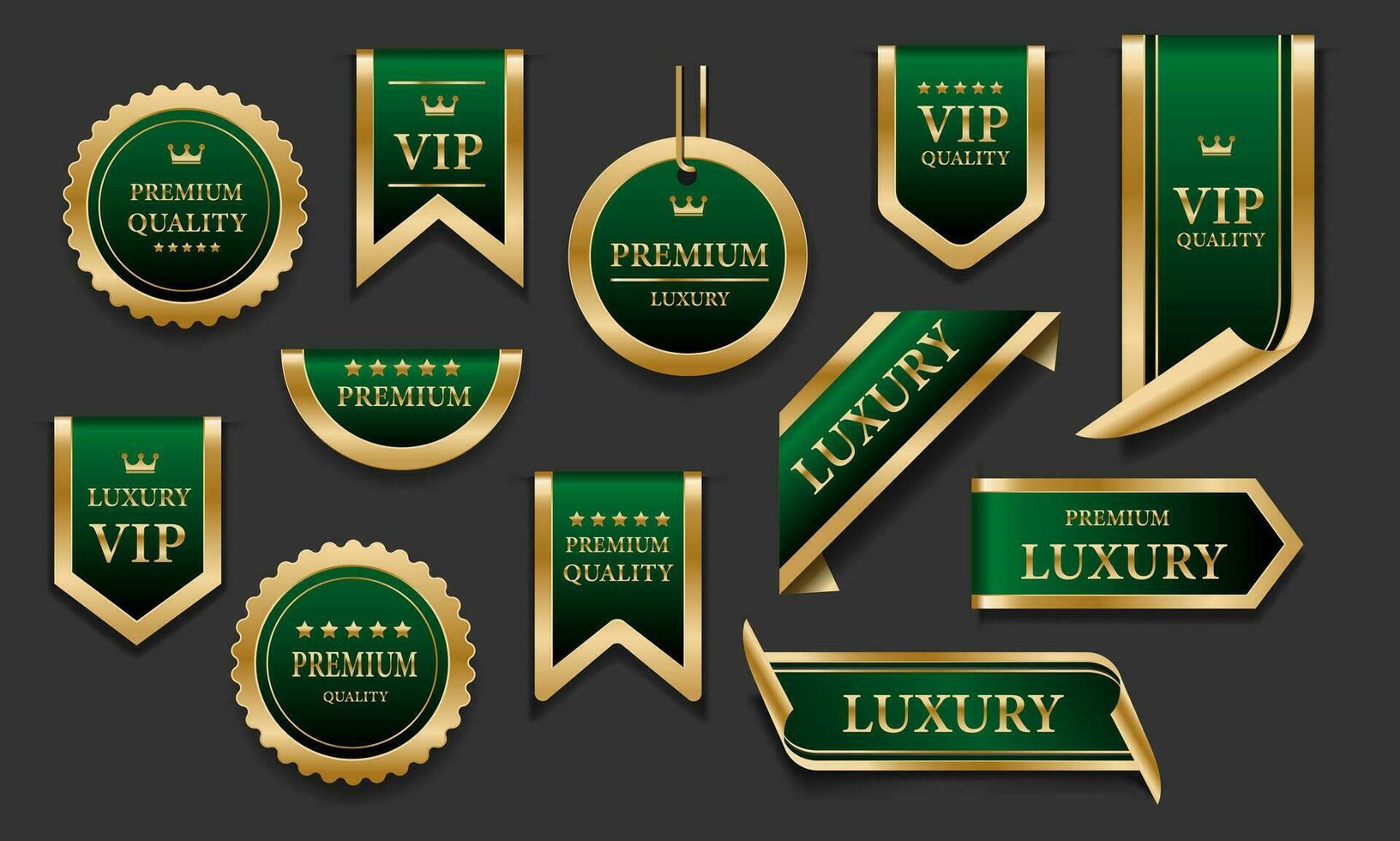vert or luxe prime qualité étiquette badges sur gris Contexte vecteur