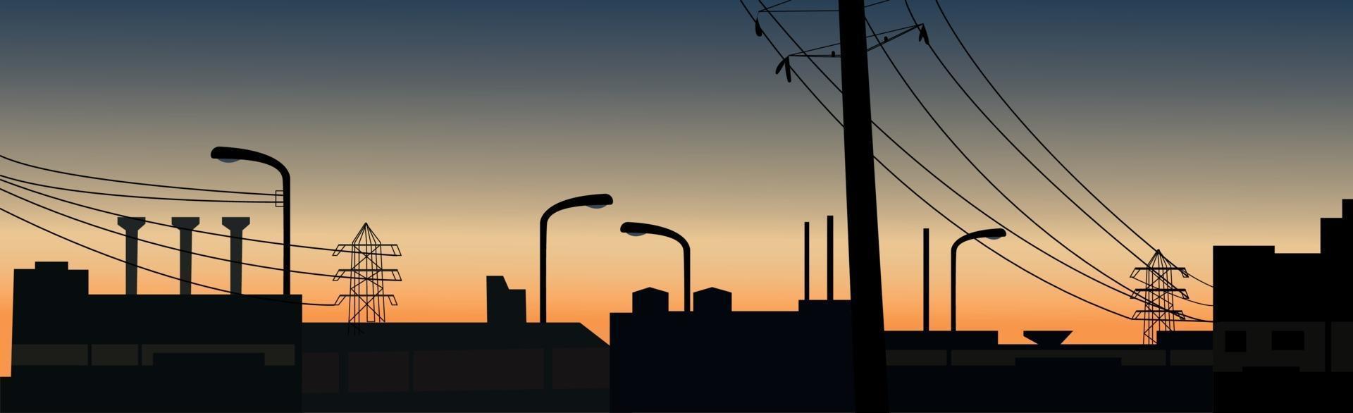 paysage coucher de soleil sur le fond des bâtiments urbains - vector