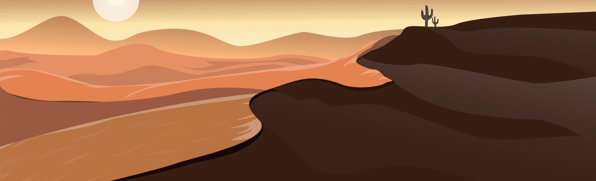 paysage panoramique désert chaud, dunes de sable - vecteur