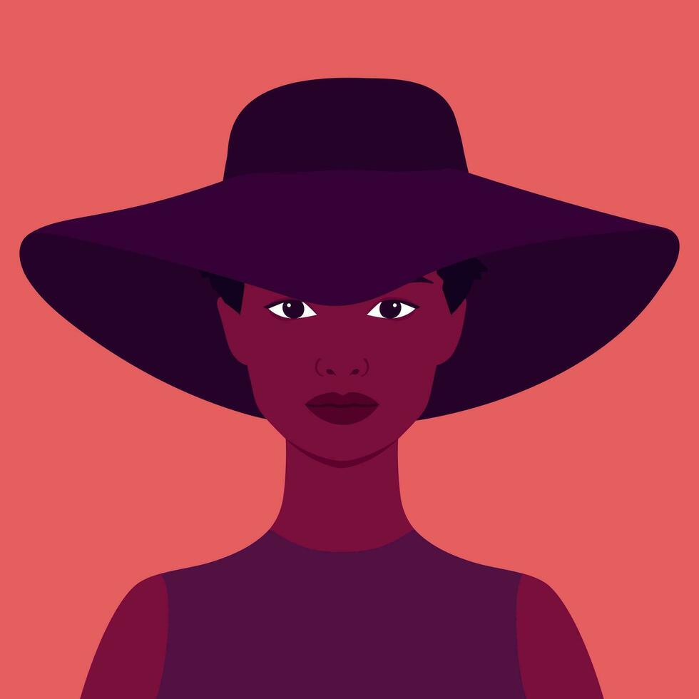 Jeune africain femme dans une chapeau. abstrait élégant femme. vecteur illustration