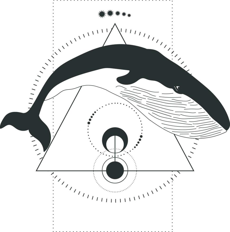 abstrait animal tatouage avec une baleine et géométrique éléments isolé sur blanc Contexte. vecteur illustration