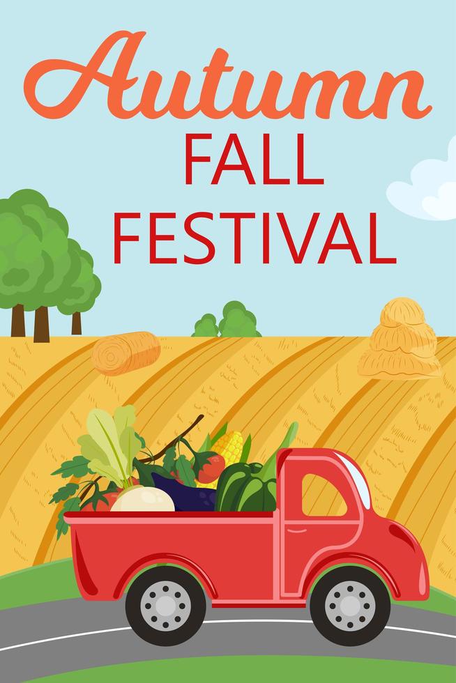 festival d'automne automne.camion avec récolte de légumes conduite sur route, ferme vecteur