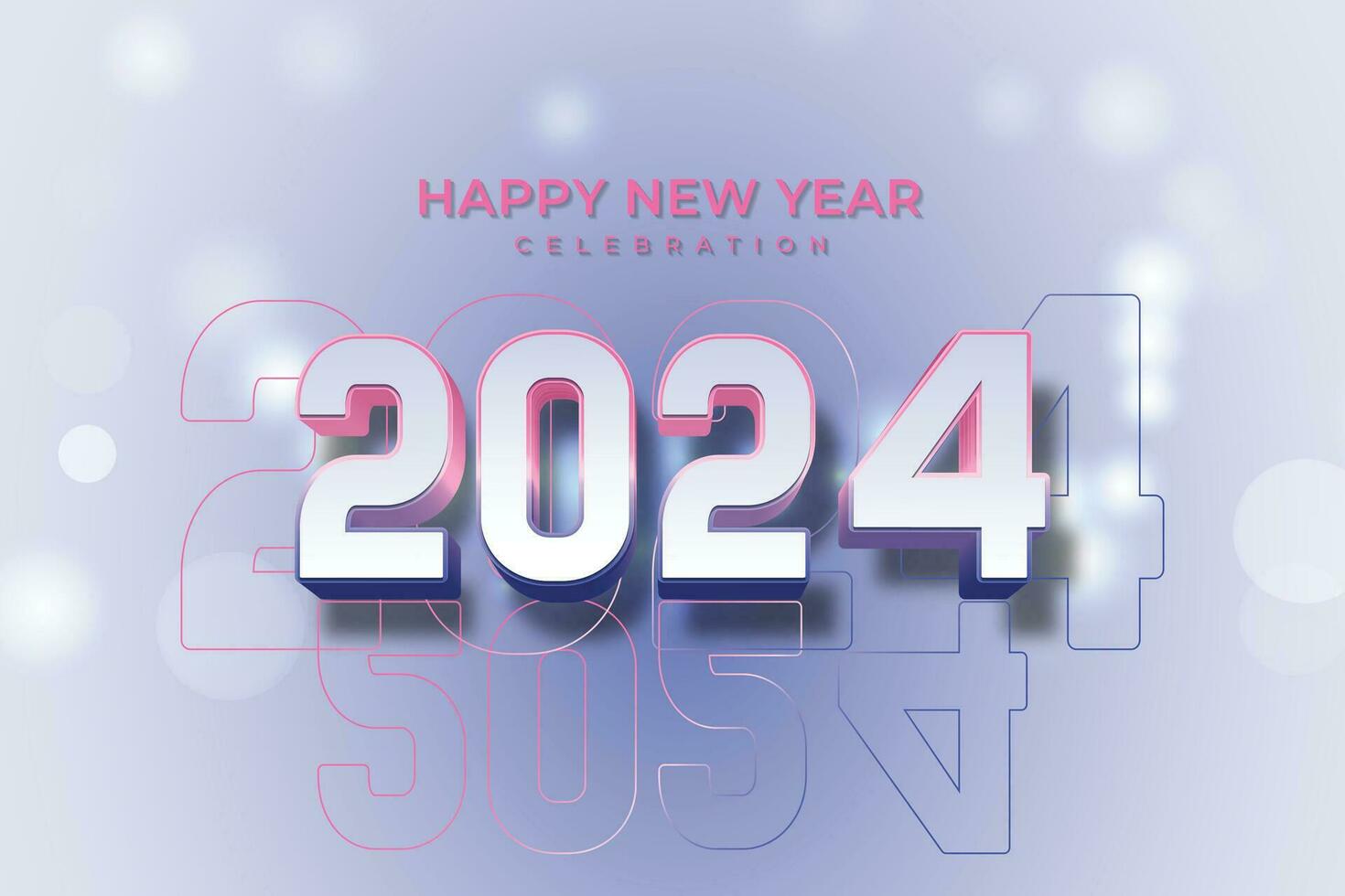 004heureux Nouveau année 2024 3d cinématique arc en ciel lueur texte pour bannière ou affiche vecteur