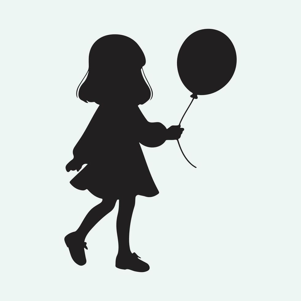 enchanteur élégance, silhouette une fille avec main ballon dans toute la longueur splendeur vecteur