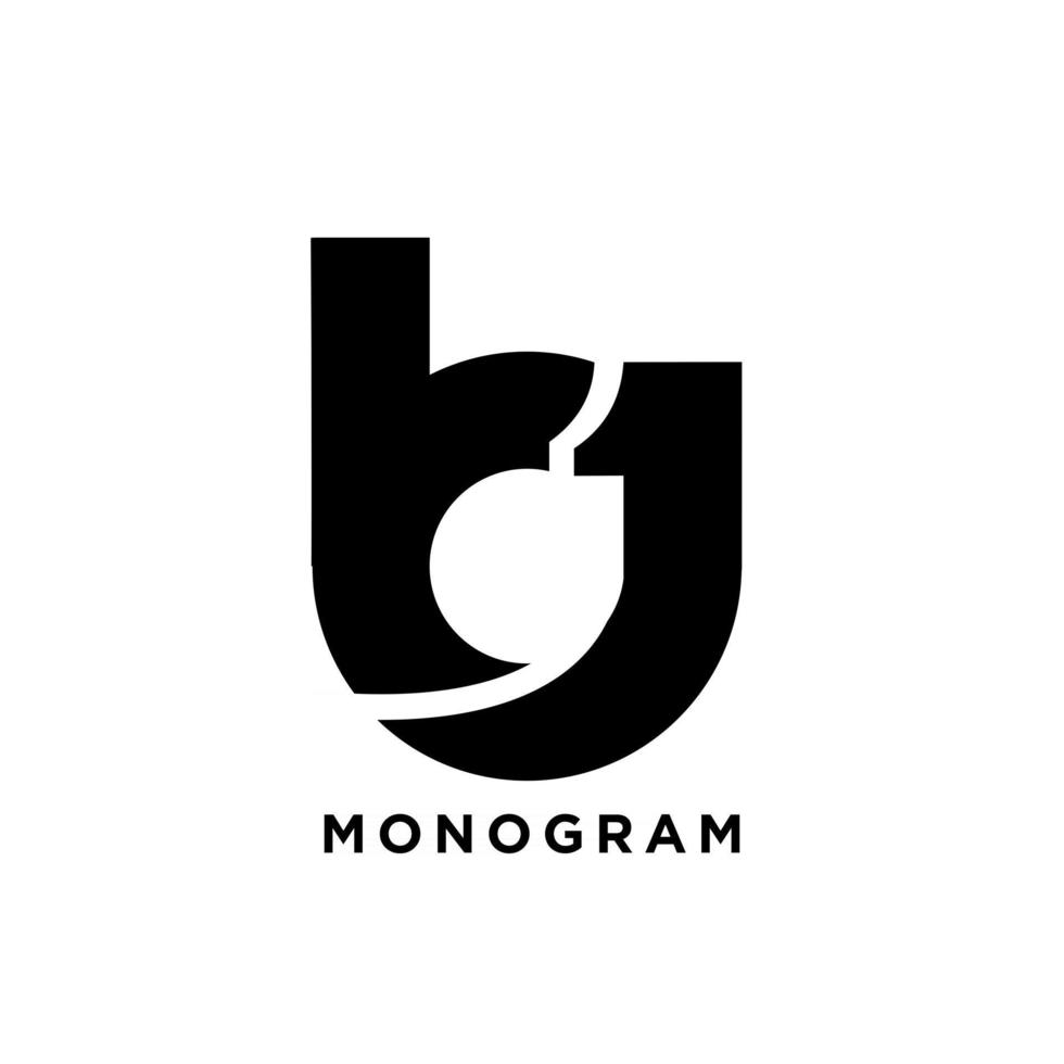 monogramme majuscule b un 1 création de logo noir vecteur initial