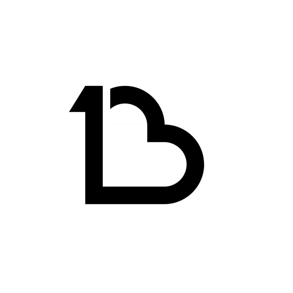 Un coeur 1 b lettre logo icône vecteur noir design isolé sur fond blanc