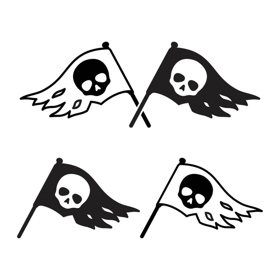 pirate crâne drapeau vecteur icône logo symbole OS fantôme Halloween isolé dessin animé personnage griffonnage illustration conception