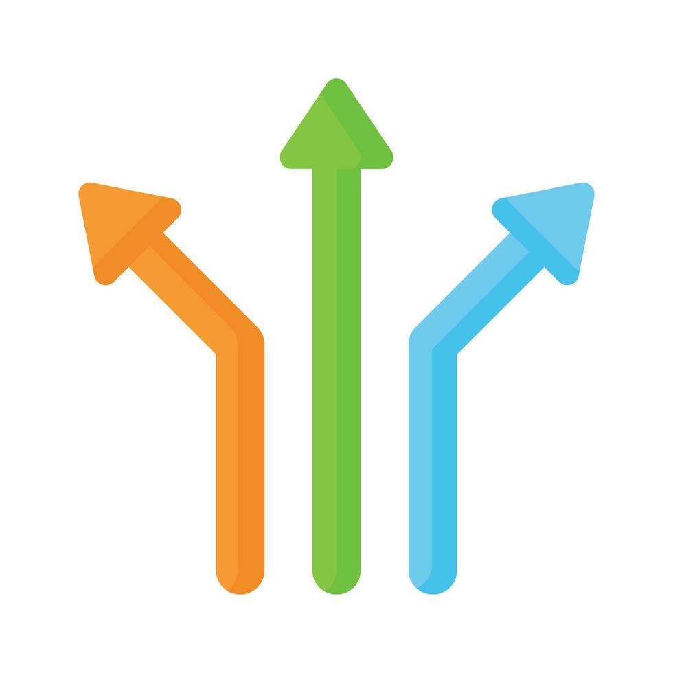 Trois façon direction La Flèche signe, route signe direction icône, vecteur illustration