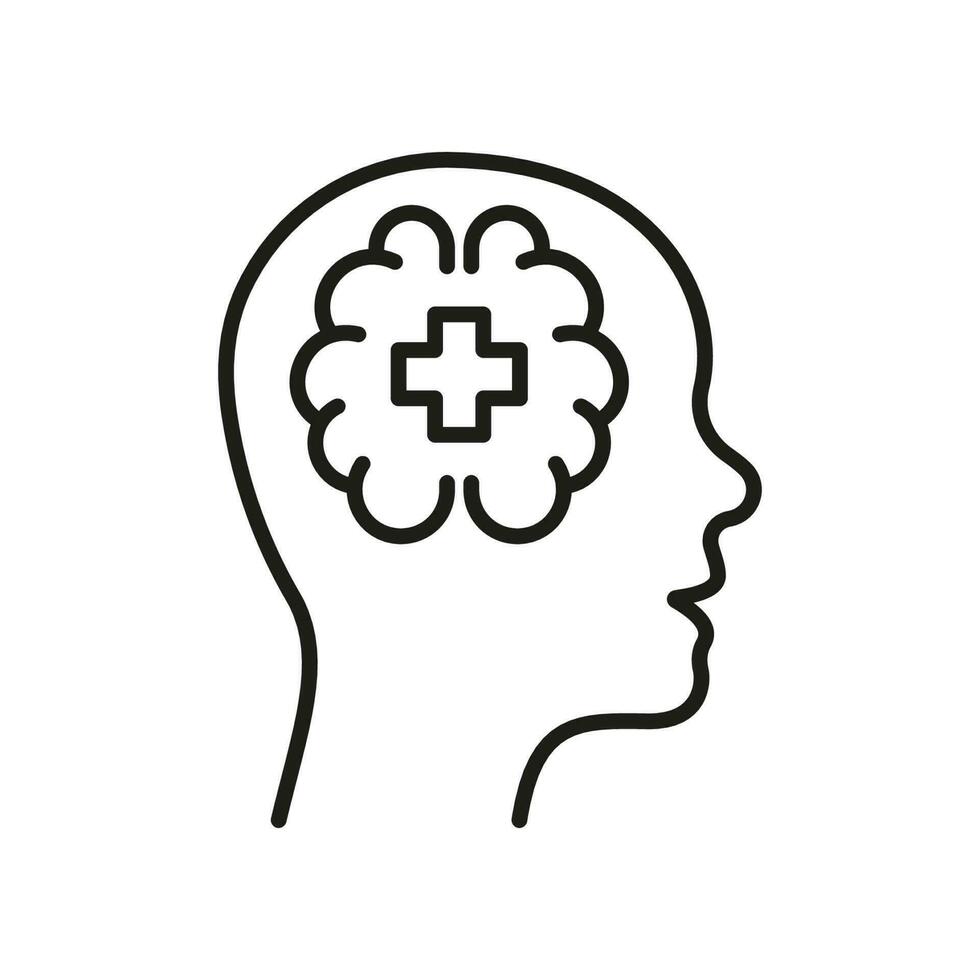 mental santé ligne icône. psychologie se soucier, médical aide linéaire pictogramme. psychologique émotif désordre contour signe. psychiatrie soutien symbole. modifiable accident vasculaire cérébral. isolé vecteur illustration.