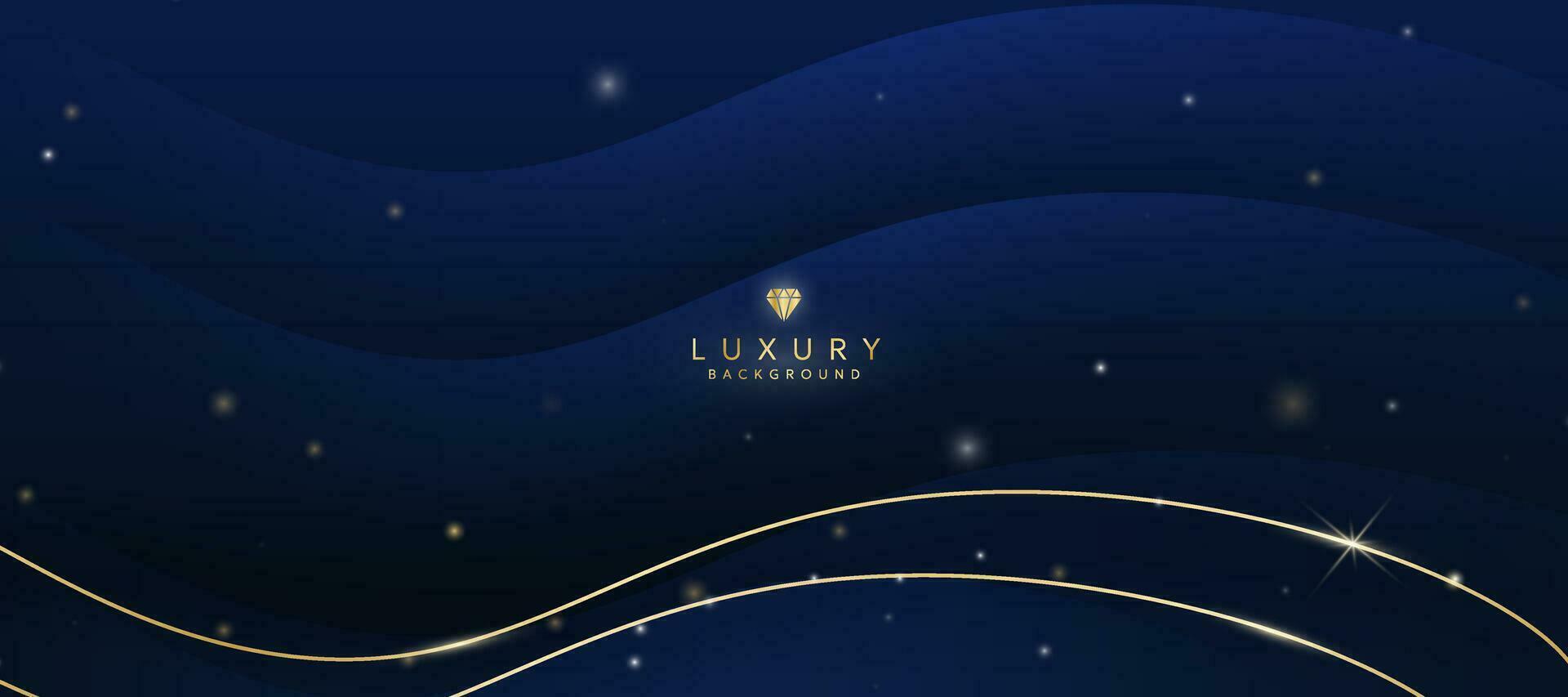 foncé bleu luxe Contexte avec éléments de d'or courbes et brillant lumières. vecteur