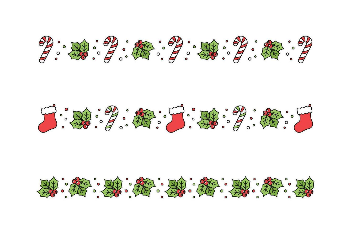 Noël à thème décoratif frontière et texte diviseur ensemble, Noël stockage, bonbons canne et du gui modèle. vecteur illustration.