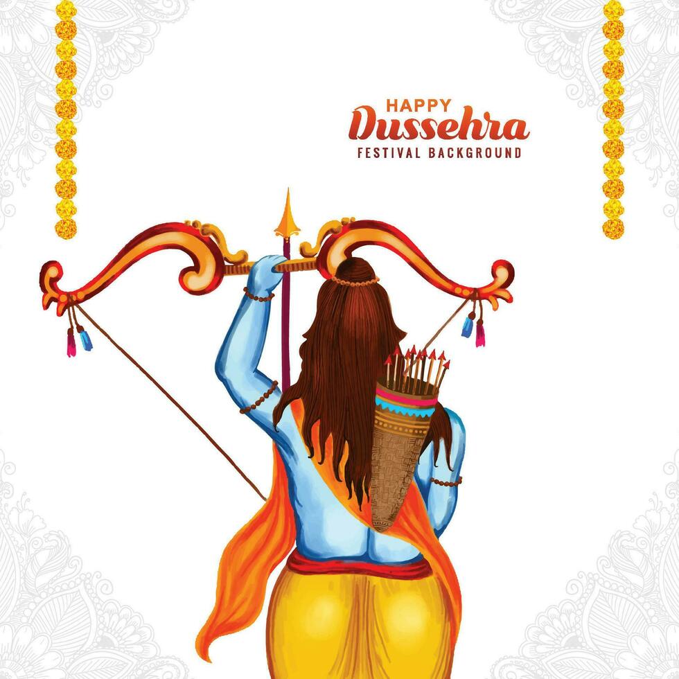 bel arc et flèche de rama en arrière-plan de vacances carte happy dussehra vecteur