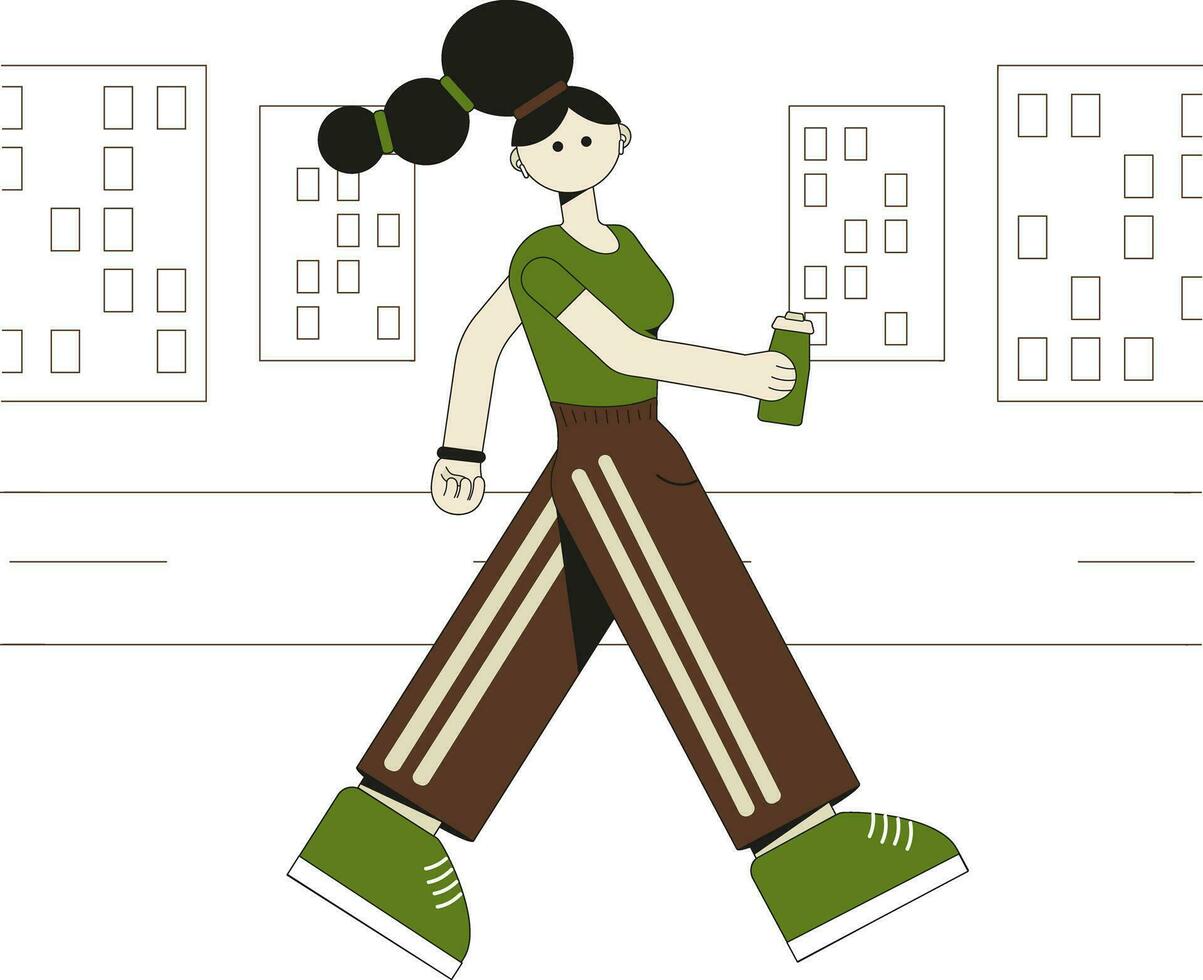 vecteur illustration de hyperbolique sport fille personnage. une fille dans tenue de sport des promenades autour le ville