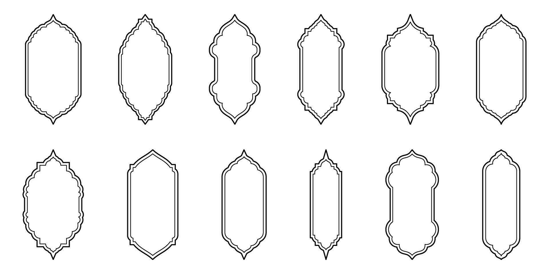 islamique fenêtre ligne forme collection. arabe, musulman architecture contour Cadre. traditionnel, Oriental conception vecteur