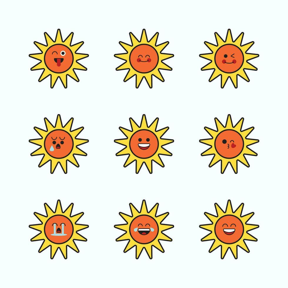 tournesol dessin animé personnages avec divers expressions icône ensemble. vecteur