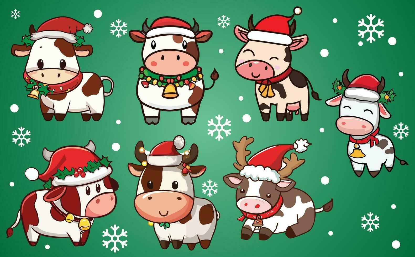 Noël vache vecteur ensemble illustration