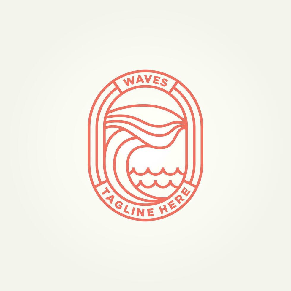 mer vague minimaliste badge ligne art logo modèle vecteur illustration conception