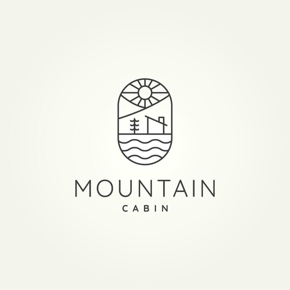 Montagne cabine minimaliste badge ligne art logo modèle vecteur illustration conception. Facile moderne rustique, chalet, des bois emblème logo concept