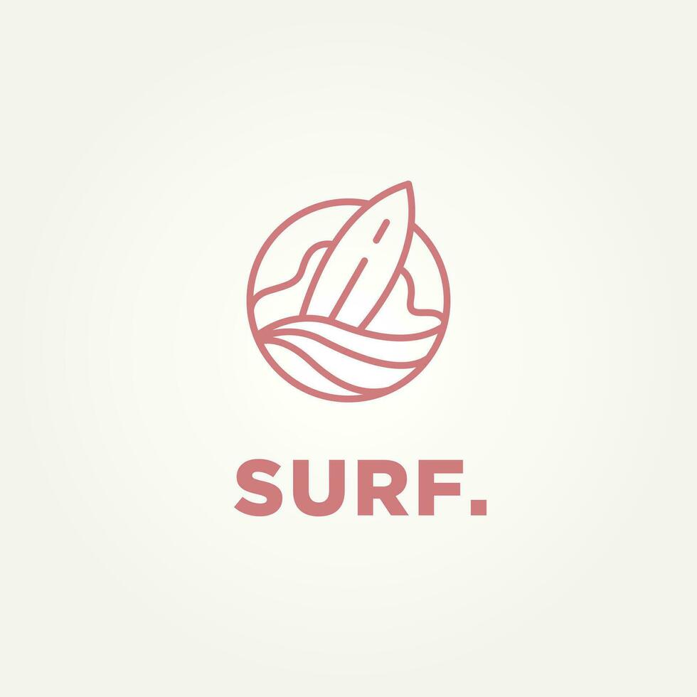 planche de surf et vague minimaliste ligne art logo modèle vecteur illustration conception. Facile moderne surfeur, l'eau sport, planche de surf logo concept