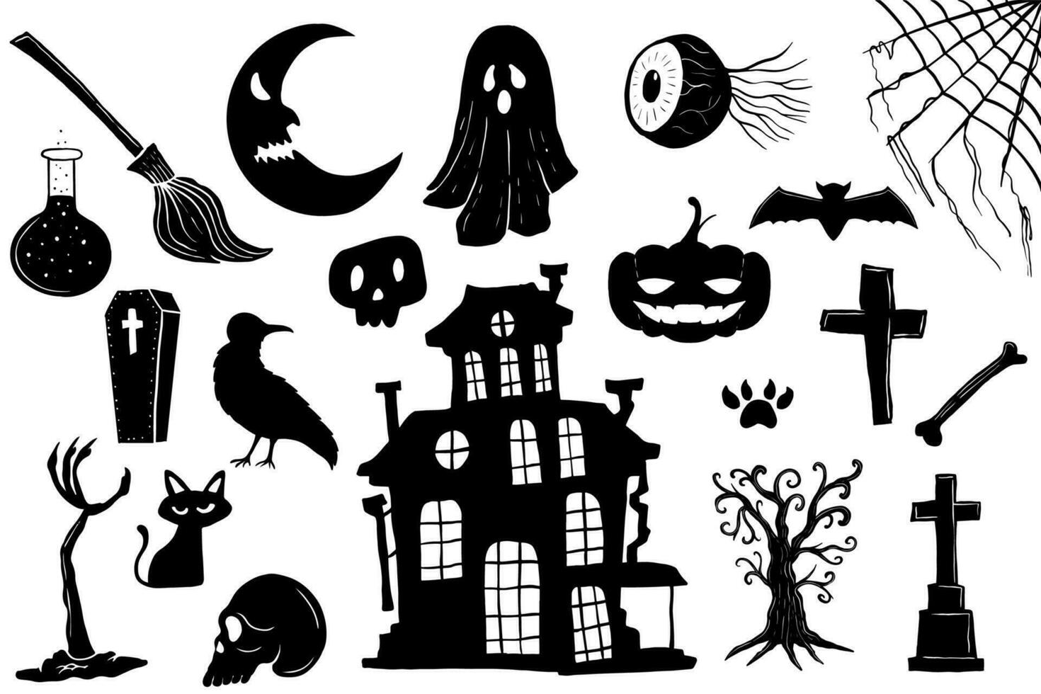 vecteur silhouette Halloween éléments collection sur blanc Contexte