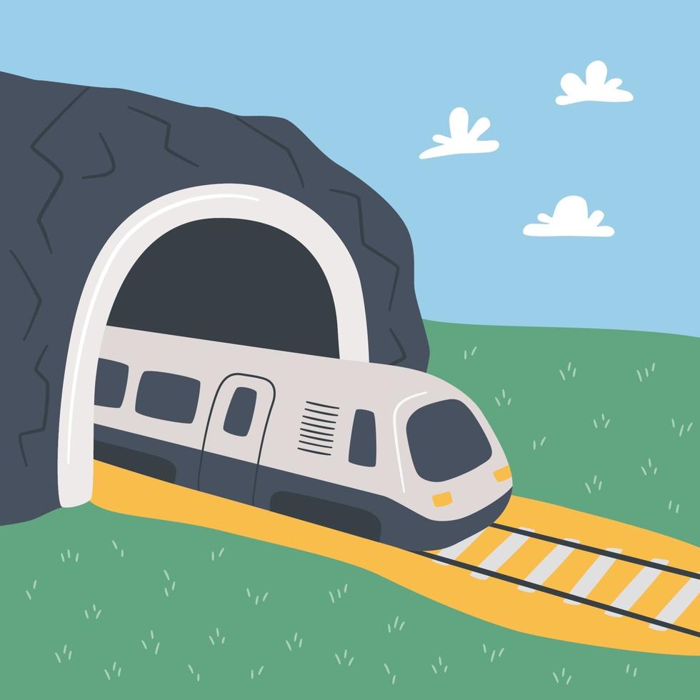 train à grande vitesse et tunnel de montagne. illustration vectorielle dessinés à la main vecteur