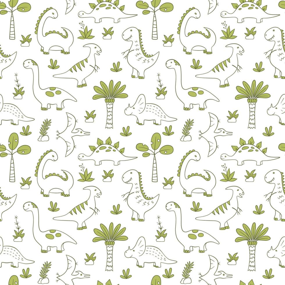 dinosaures mignons. modèle sans couture dino dans le style doodle vecteur