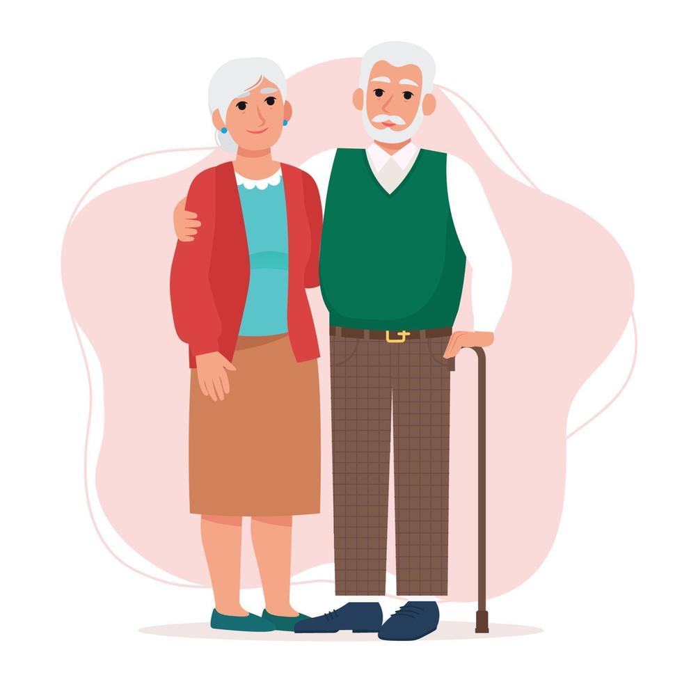 joli couple de personnes âgées, vieil homme et femme. heureux retraités, grands-parents vecteur
