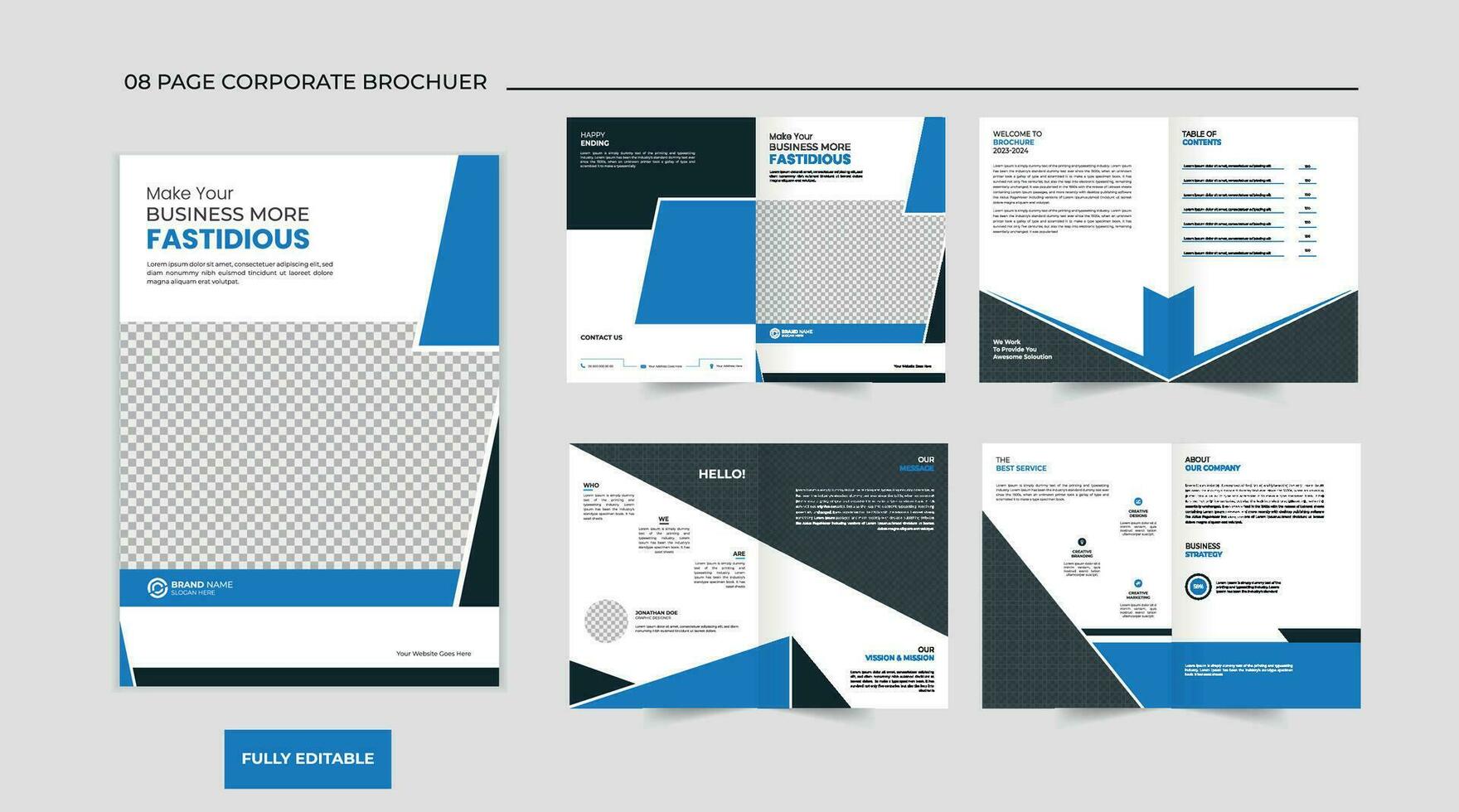 une paquet de 8 page brochure , moderne affaires brochure modèle conception vecteur