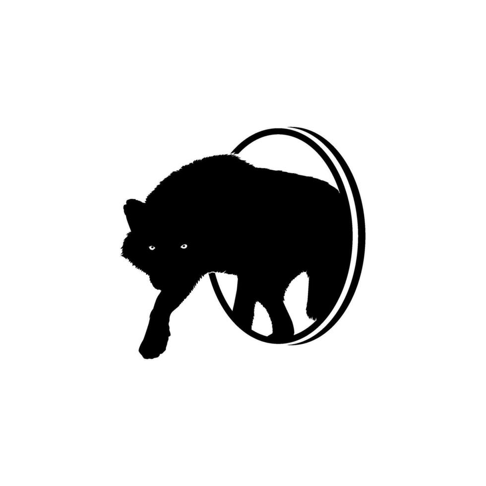 silhouette de le Loup survenir de le cercle trou pour logo taper. vecteur illustration