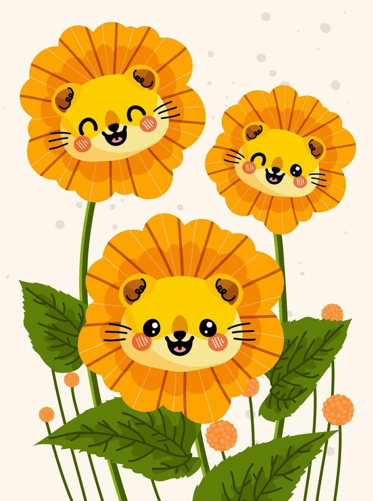 mignonne tournesol Lion illustration vecteur