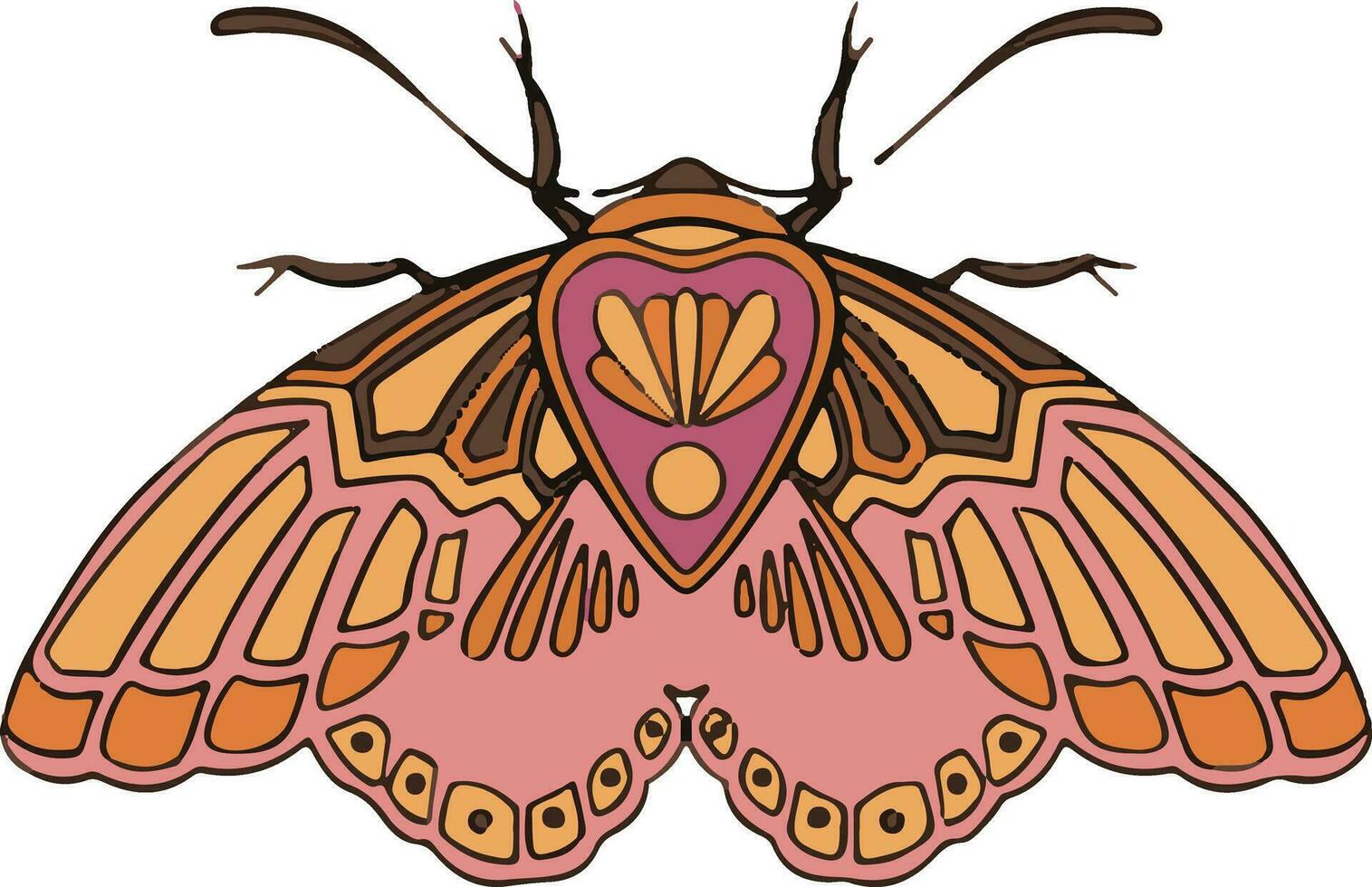 symbole solaire original Orange et rose papillon de nuit papillon, illustration vecteur