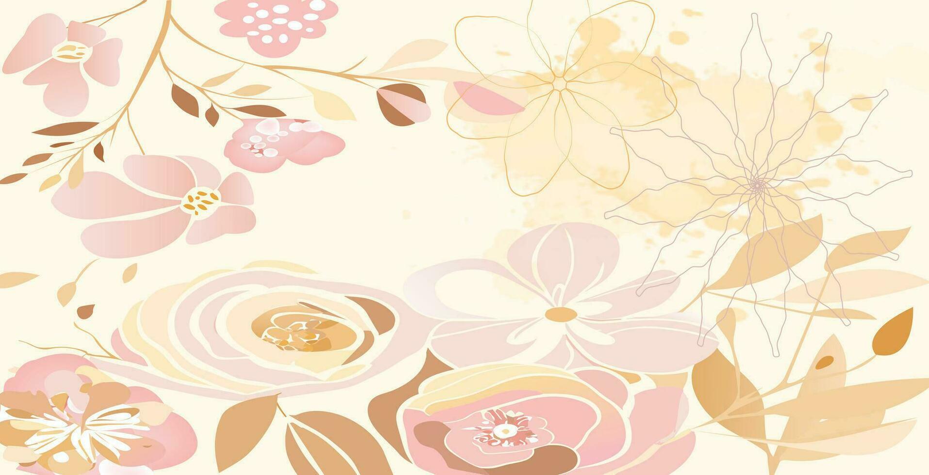 fleur art modèle Contexte vecteur. fond d'écran conception avec floral peindre brosse ligne art. feuilles et fleurs la nature conception pour couverture, mur art, invitation, tissu, affiche, Toile imprimer. vecteur