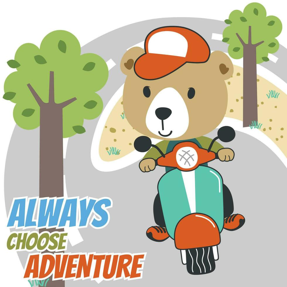 vecteur illustration de mignonne ours équitation scooter. pouvez être utilisé pour T-shirt impression, les enfants porter mode conceptions, bébé douche invitation cartes et autre décoration.