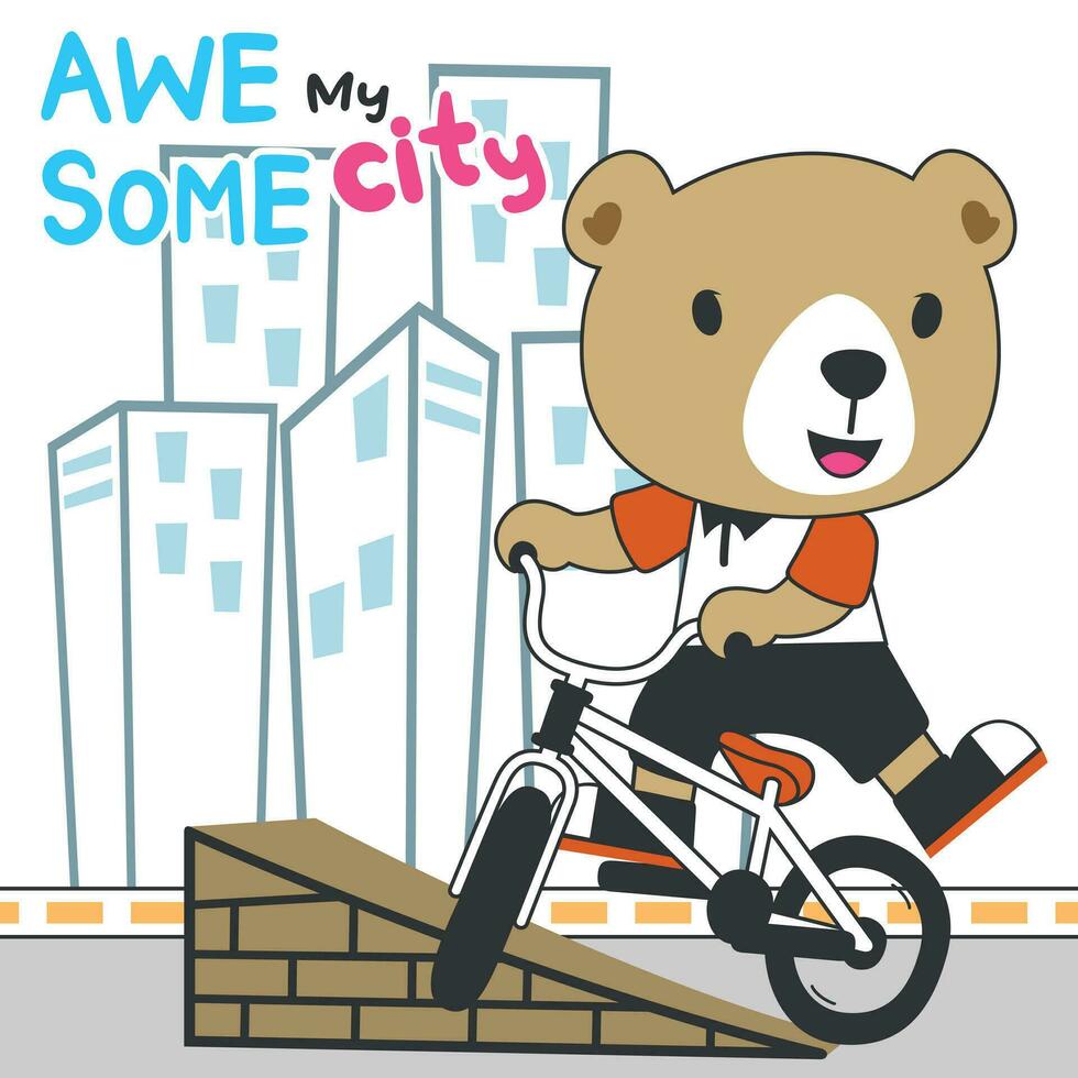 mignonne ours équitation une vélo. branché les enfants graphique. vecteur illustration. T-shirt conception pour les enfants. conception éléments pour enfants.