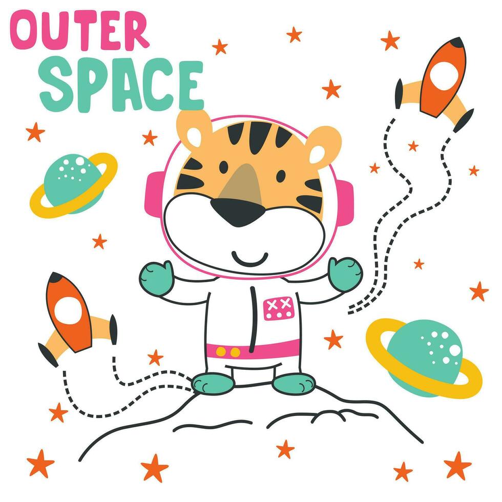 vecteur illustration de mignonne dessin animé astronautes peu animal dans espace, adapté pour autocollants et t chemises des gamins bébé, t chemise impression conception, mode graphique et autre décoration.