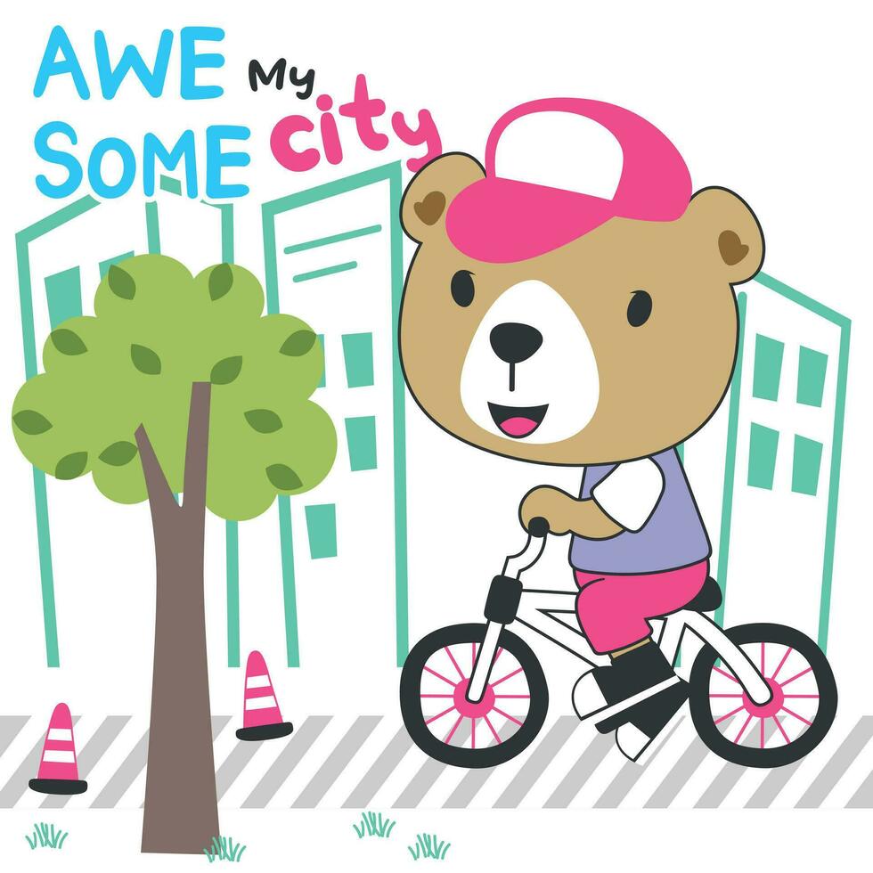 mignonne ours équitation une vélo. branché les enfants graphique. vecteur illustration. T-shirt conception pour les enfants. conception éléments pour enfants.