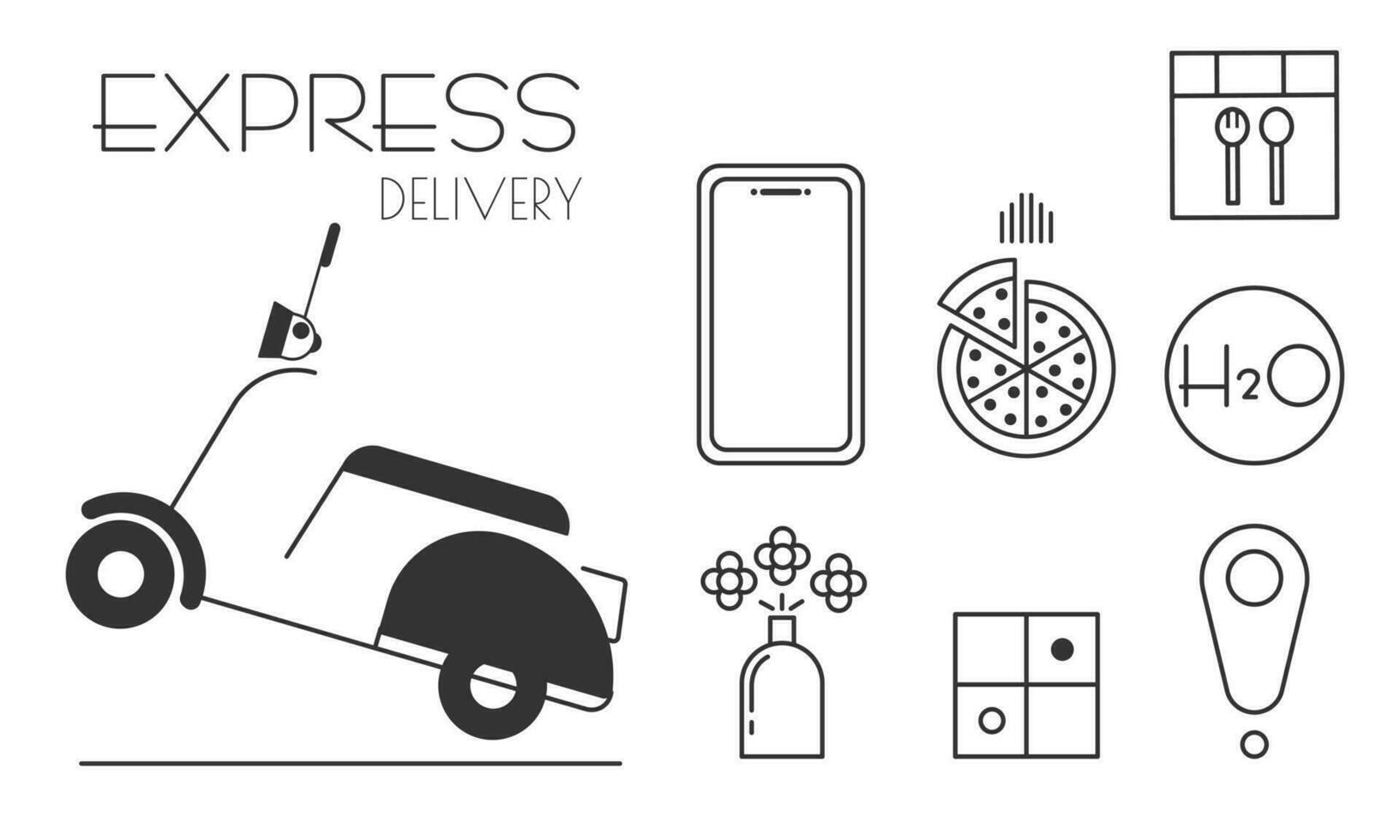 Express livraison balade moto icône symbole ensemble, plat conception pour applications et sites Internet, isolé sur blanc arrière-plan, vecteur illustration constructeur