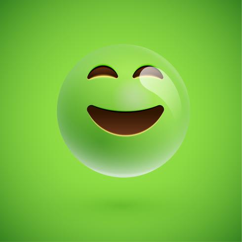 Visage souriant émoticône réaliste vert, illustration vectorielle vecteur