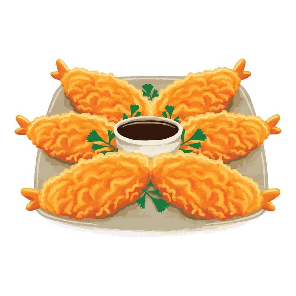 nourriture japonaise tempura dans un style design plat vecteur