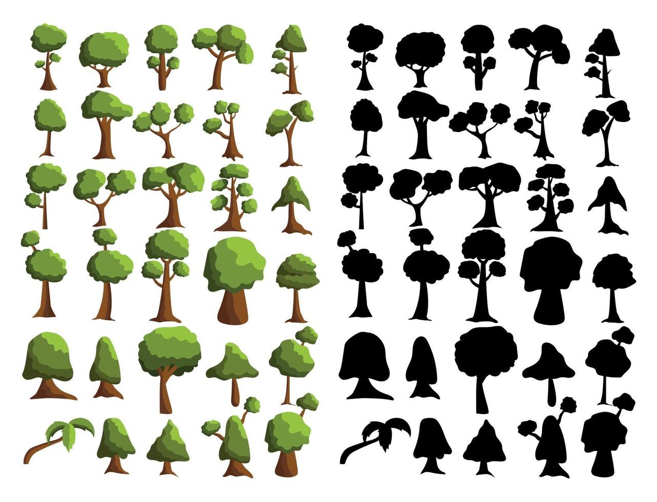 seth silhouettes noires et arbres réalistes vecteur