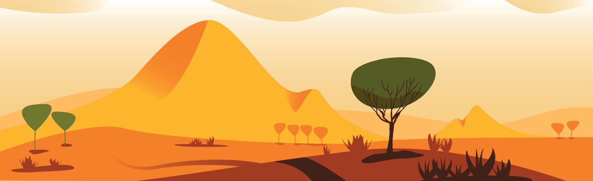 paysage panoramique désert chaud et ensoleillé de la savane - vecteur