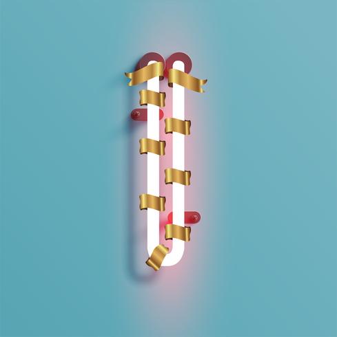 Police de néon d&#39;un jeu de polices avec pin de décoration de Noël, illustration vectorielle vecteur