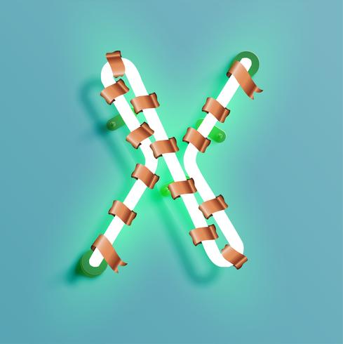 Police de néon d&#39;un jeu de polices avec pin de décoration de Noël, illustration vectorielle vecteur